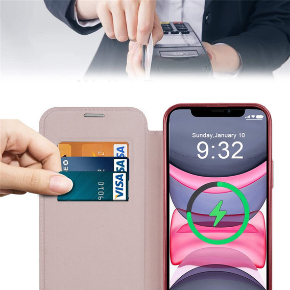 Etui z klapką do iPhone 15 Pro, RFID Wallet MagSafe z ochroną aparatu, różowe