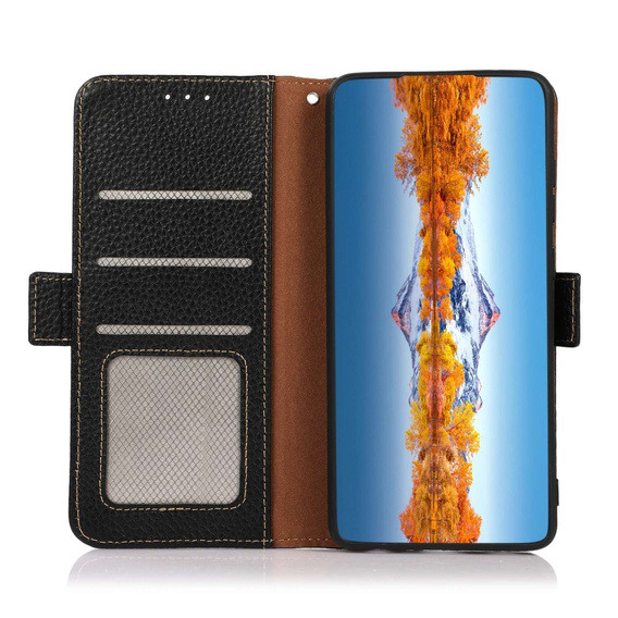 Etui KHAZNEH RFID do Samsung Galaxy S23, Litchi Texture, czarne