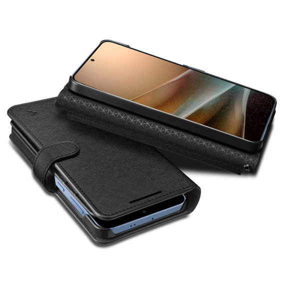 Etui Spigen Wallet "S" do Samsung Galaxy S25+ Plus, Czarne + Szkło Hartowane 9H