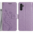 Zestaw Etui do Samsung Galaxy A14 4G/5G, Motyl i kwiatek, Fioletowe + Szkło 9H
