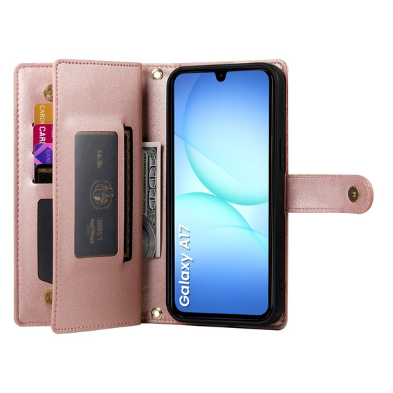 Etui z klapką do Samsung Galaxy A17 5G, Wallet Zipper Pocket, różowe