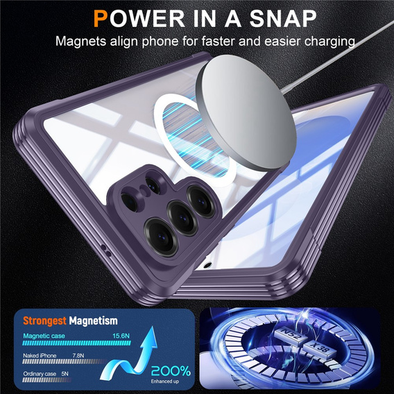 Etui do Samsung Galaxy S26 Ultra, Shockproof, ze szkłem, do MagSafe, fioletowe