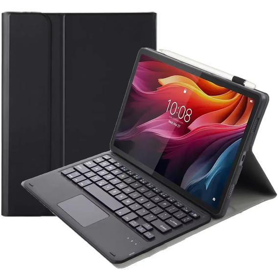 Etui z klawiaturą do Lenovo Tab K11 Plus, Leather Pen Slot TouchPad, czarne