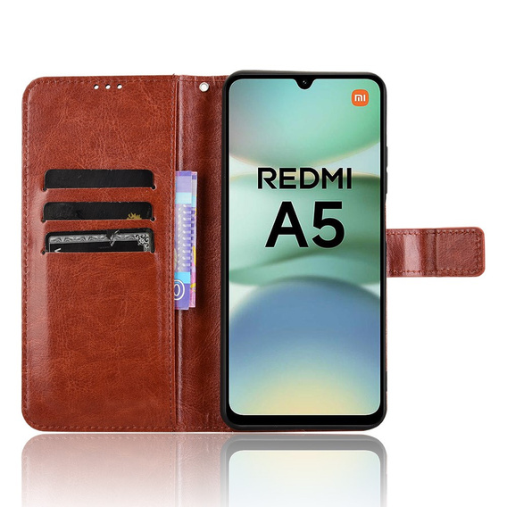 Etui z klapką do Xiaomi Redmi A5, Crazy Horse Wallet, brązowe