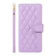 Etui z klapką do iPhone 16E, Rhombus Crossbody Leather, fioletowe