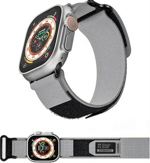 Pasek Nylonowy ERBORD MP84 do Apple Watch 1/2/3/4/5/6/7/8/9/10/11/SE Ultra 1/2/3 42/44/45/46/49mm, Szary