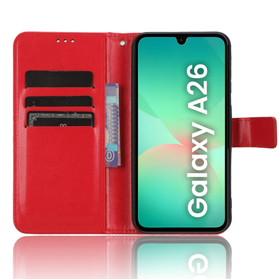 Etui z klapką do Samsung Galaxy A26 5G, Crazy Horse Wallet, czerwone