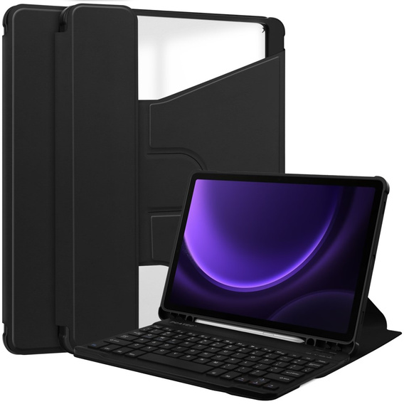 Etui z klawiaturą do Samsung Galaxy Tab S10 Lite / S10 FE / S9 FE, Rotary 360° Leather, czarne