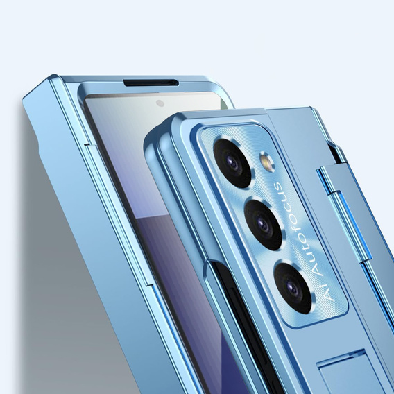 Etui z podstawką do Samsung Galaxy Z Fold7 5G, z ochroną zawiasu, szkłem i rysikiem - niebieskie