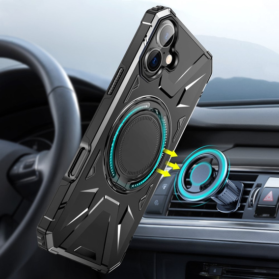 Etui do iPhone 16, pancerne z podstawką i MagSafe, czarne