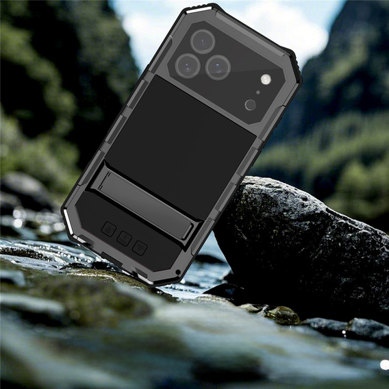 Etui pancerne do iPhone 17 Pro, R-JUST, z podstawką, czarne