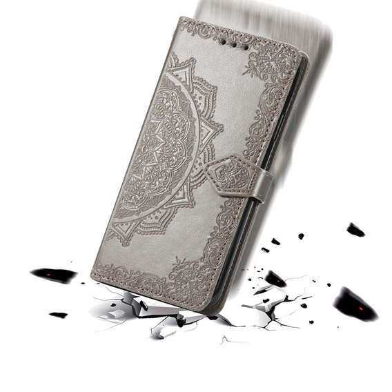 Etui z klapką do Motorola Edge 50 Pro, Mandala, szare