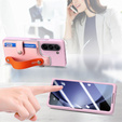 Etui skórzane do Samsung Galaxy Z Fold6 5G, z podstawką i szkłem, różowe
