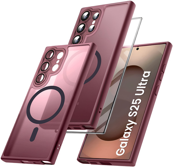 Etui do Samsung Galaxy S25 Ultra, do MagSafe, ERBORD Matt Case, bordowe + Szkło na ekran