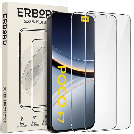 2x Szkło Hartowane do Xiaomi Poco F7, ERBORD 9H Hard Glass, szybka