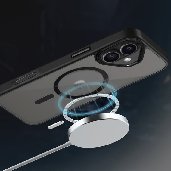 Etui do iPhone 16, do MagSafe, ERBORD Matt Case, przezroczyste / czarne + Szkło na ekran
