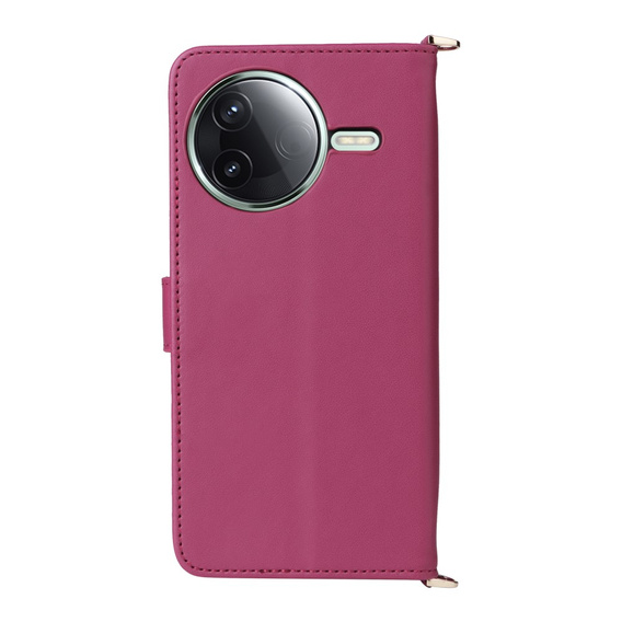 Etui z klapką do Xiaomi Poco F7 Ultra, Crossbody Leather Wallet, bordowe