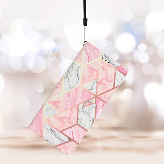 Etui z klapką do Samsung Galaxy A25 5G, Wallet Marble, różowe + szkło 9H