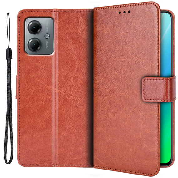 Etui z klapką do Motorola Moto G14, Crazy Horse Wallet, brązowe