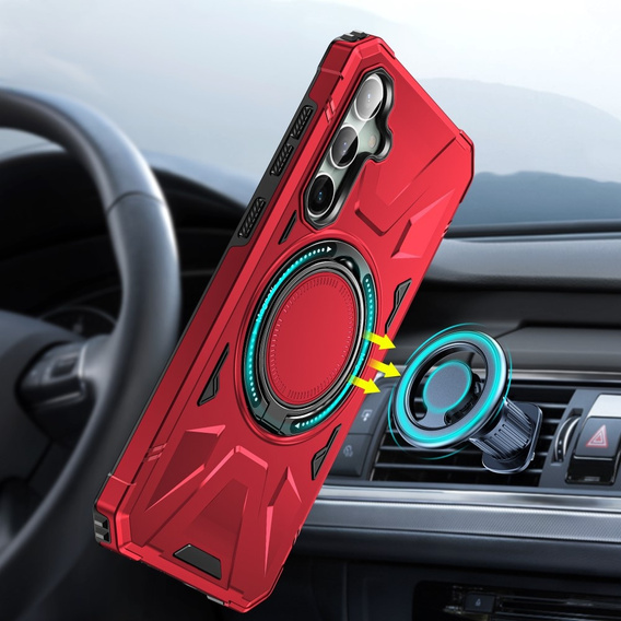 Etui do Samsung Galaxy A15 5G, pancerne do MagSafe z podstawką, czerwone + szkło 9H