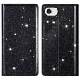 Etui z klapką do iPhone 16E, Card Slot Glittery, czarne