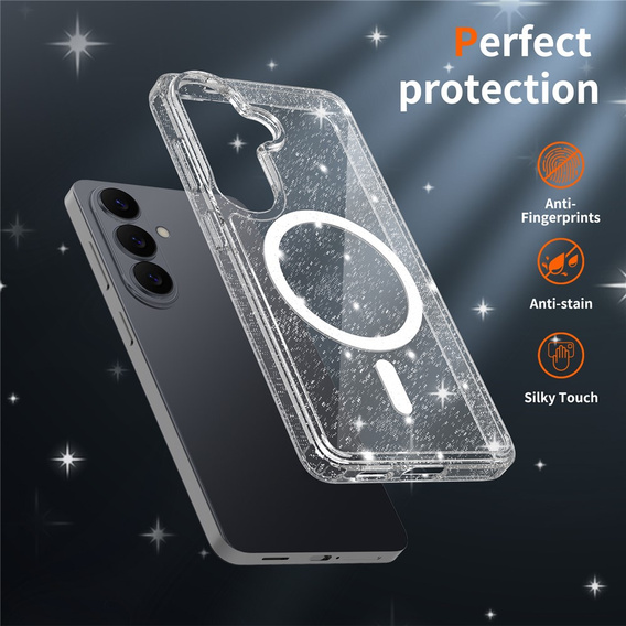 Etui do Samsung Galaxy S26, do MagSafe, brokatowe, przezroczyste