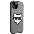 Etui Karl Lagerfeld do iPhone 14 Plus, Saffiano Choupette Head Patch, srebrne