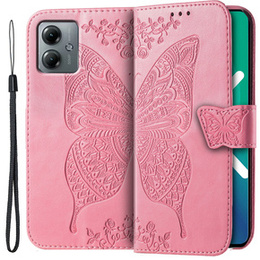 Etui z klapką do Motorola Moto G14, Butterfly, różowe