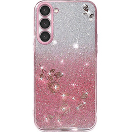 Etui do Samsung Galaxy S23, Glitter Flower, różowe rose gold