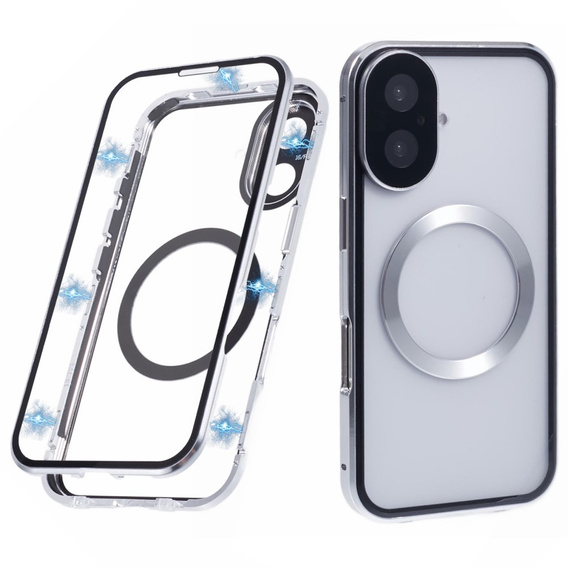 Etui Magnetic Dual Glass MagSafe do iPhone 16, srebrne