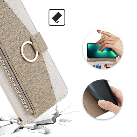 Etui z klapką do Samsung Galaxy M15 5G, Wallet Zipper Pocket, z lusterkiem, białe