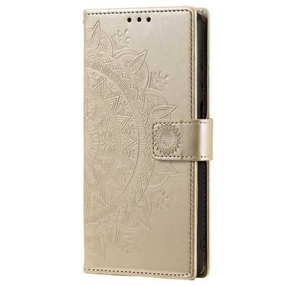 Etui z klapką do Samsung Galaxy A15, Mandala Flower, złote + szkło 9H