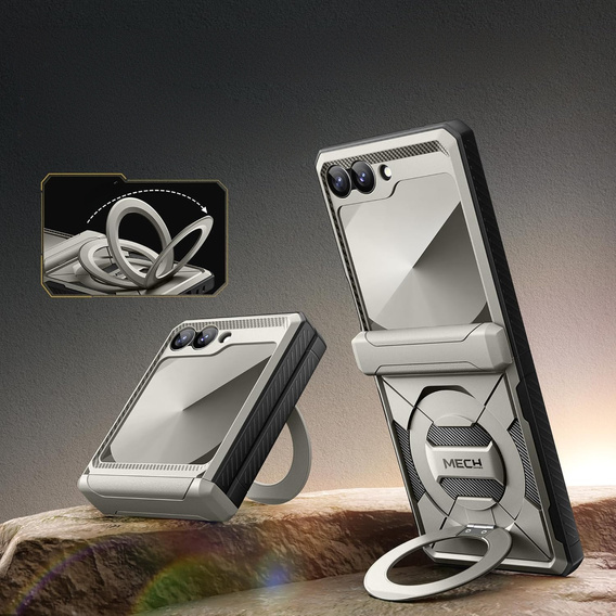 Etui do Samsung Galaxy Z Flip7 FE / Z Flip6, Tongate MECH Magsafe, tytanowe szare