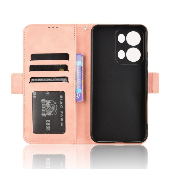 Etui z klapką do Oppo Reno 13 Pro, Card Slot, różowe