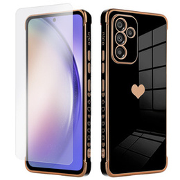 Zestaw Etui do Samsung Galaxy A54 5G, Electro heart, Czarne + szkło