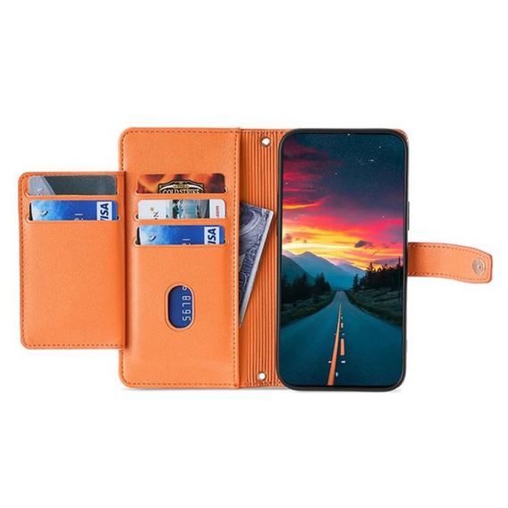Etui z klapką do iPhone 17 Pro, Wallet Zipper Pocket, pomarańczowe