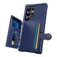 Etui do Samsung Galaxy S25 Ultra z kieszenią na karty, zapięciem na napę– niebieskie
