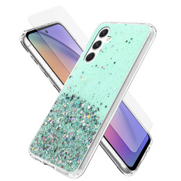 Zestaw Etui Brokat do Samsung Galaxy A54 5G, zielone + szkło