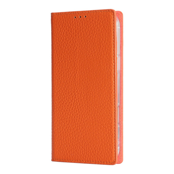 Etui z klapką do iPhone 17 Pro, Litchi Skin Grain, pomarańczowe