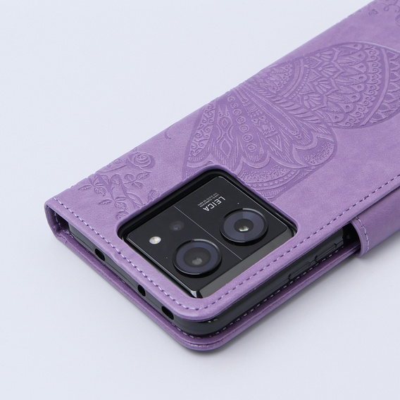 Zestaw Etui z klapką do Xiaomi 13T / 13T Pro, Motyl, fioletowe + Szkło 