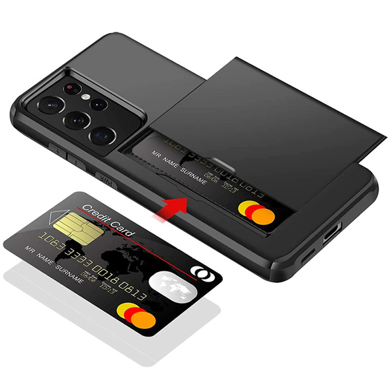 Etui do Samsung Galaxy S21 Ultra, Sliding Card Holder, czarne