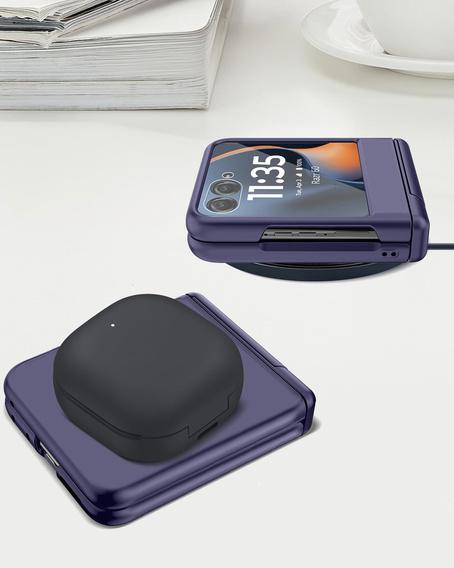 Etui do Motorola Razr 60 Ultra, PC Case, ze szkłem i podstawką, granatowe