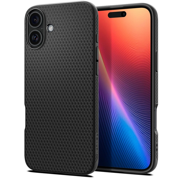 Etui Spigen do iPhone 16 Plus, Liquid Air, czarne + Szkło Hartowane 9H