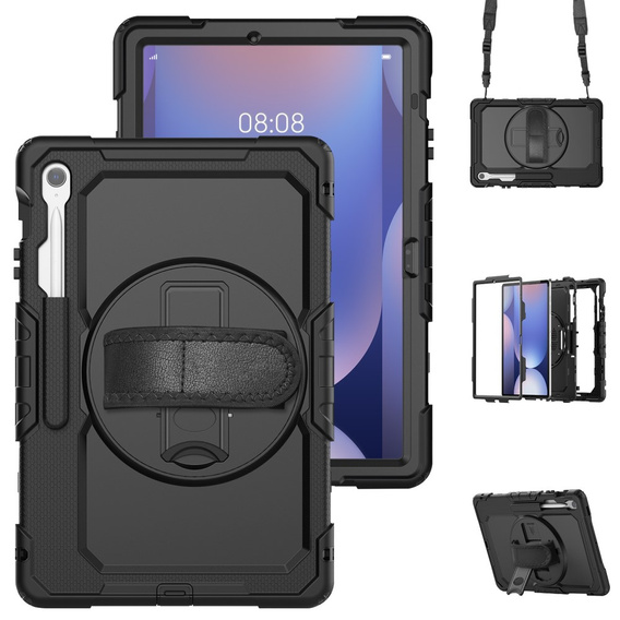 Etui do Samsung Galaxy Tab S10 FE+ (SM‑X620/X626B) – folia PET i pasek na ramię – czarne