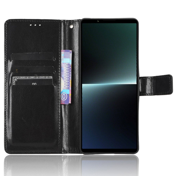 Etui z klapką do Sony Xperia 1 V, Crazy Horse Wallet, czarne