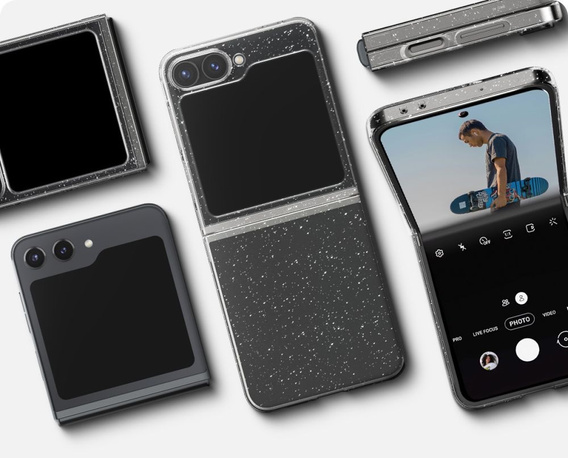Etui Spigen do Samsung Galaxy Z Flip7 FE / Z Flip6, Airskin Glitter, Przezroczyste / Brokatowe