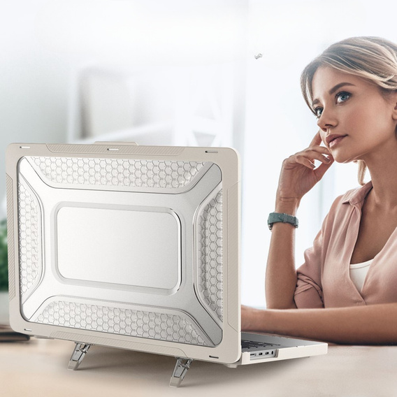  Etui Pancerne Kickstand do Macbook Pro 14 2021 A2442, Beżowe
