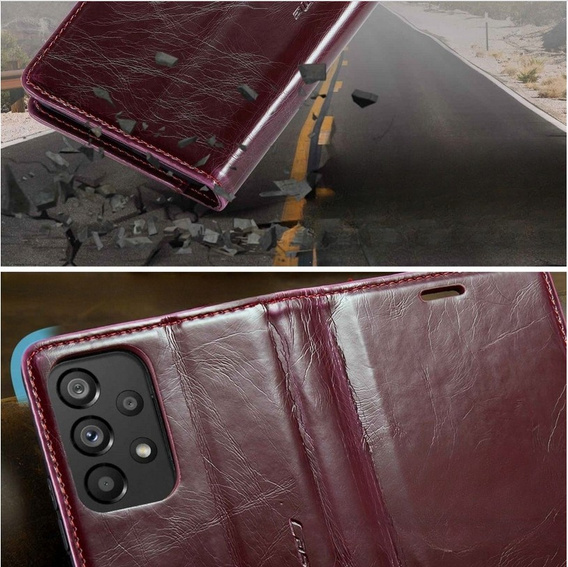 Etui z klapką CASEME do Samsung Galaxy A53 5G, Waxy Textured, bordowe