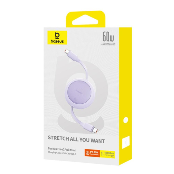 Baseus Free2Pull Mini – zwijany kabel USB‑C 60 W 1 m - fioletowy