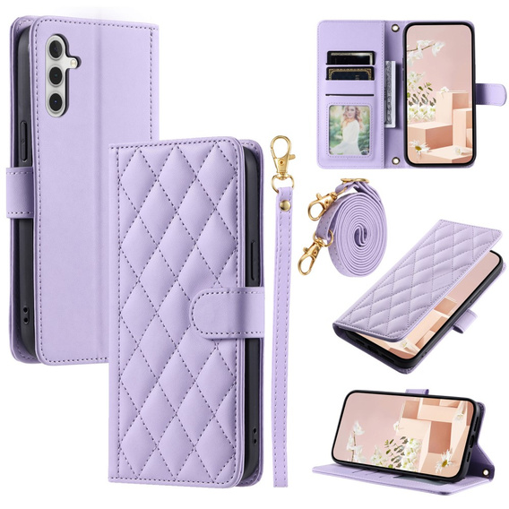 Etui z klapką do Samsung Galaxy A36 5G, Rhombus Crossbody Leather, fioletowe